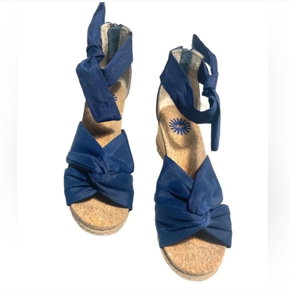 Ugg Starla Navy Blue Tie Wedge Navy Blue Ankle Espadrille Sandals Size 7 - Picture 3 of 12